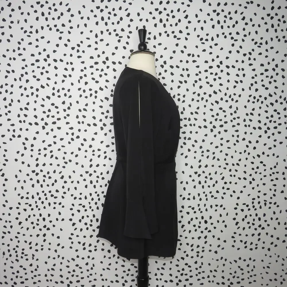 Eloquii Black Split Long Sleeve Tie Belt Wrap Top - Picture 8 of 12